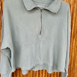 Light blue with grey tones Quarter-Zip Waffle Knit Pullover